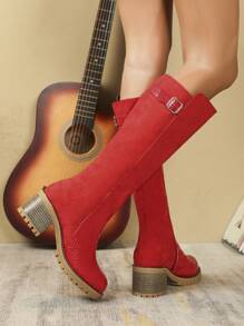 Styleloop 紅石頭有圖案的金屬扣女性時尚靴子 - 紅色 - 查看 5