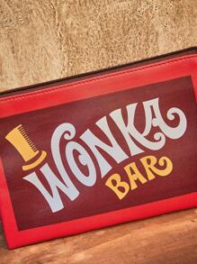Willy Wonka and the Chocolate Factory X ROMWE Letter Print Makeup Bag - Red - View 5