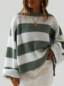 Suéter A Rayas Para Mujer - Verde militar - Ver 1