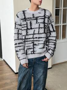 Manfinity Hypemode 男士毛衣,隨機圖案 - 灰色 - 查看 5