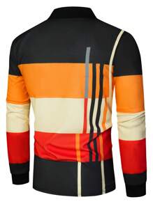 Manfinity Homme Polo Con Estampado De Rayas Y Bloques De Color