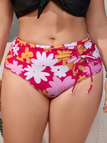 SHEIN Swim Curve 大尺寸抽繩花卉印花泳褲 - 彩色 - 查看 2
