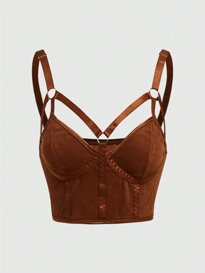 Grunge Punk Suedette Underwire Strappy Bra