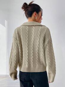 SHEIN Unity 女士鬆身半拉鍊套頭毛衣 - 杏色 - 查看 2