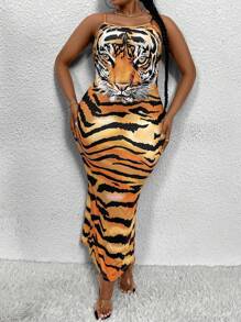 Maweii 大尺碼女士豹紋肩帶連身裙 - 彩色 - 查看 5
