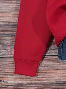 SHEIN LUNE 大尺碼女水鑽字母印花圓領運動衫 - 紅色 - 查看 3