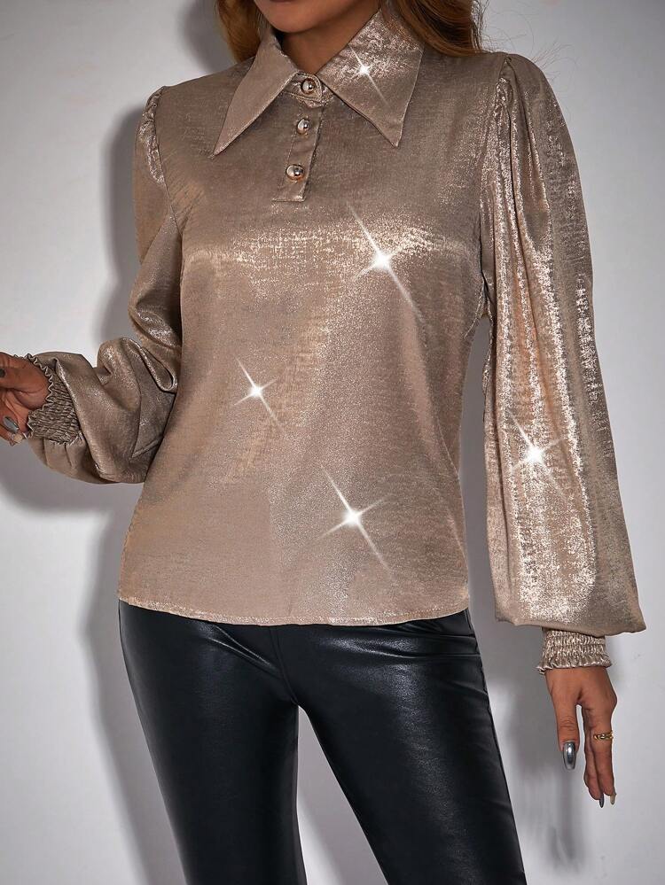 Lantern Sleeve Button Down Shirt