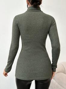 EURMUSE 女性純色高領毛衣 - 卡其色 - 查看 2