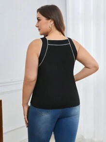 BizChic Plus Size Women's Slim Fit Tank Top With Contrast Trim - Black - View 2