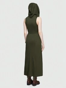 ROMWE Fairycore 女款純色無袖連帽連身裙 - 軍綠色 - 查看 5