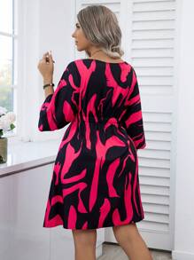 Celure Plus Size Women'S Floral Print Cinched Waist Dress - Hot Pink - View 2