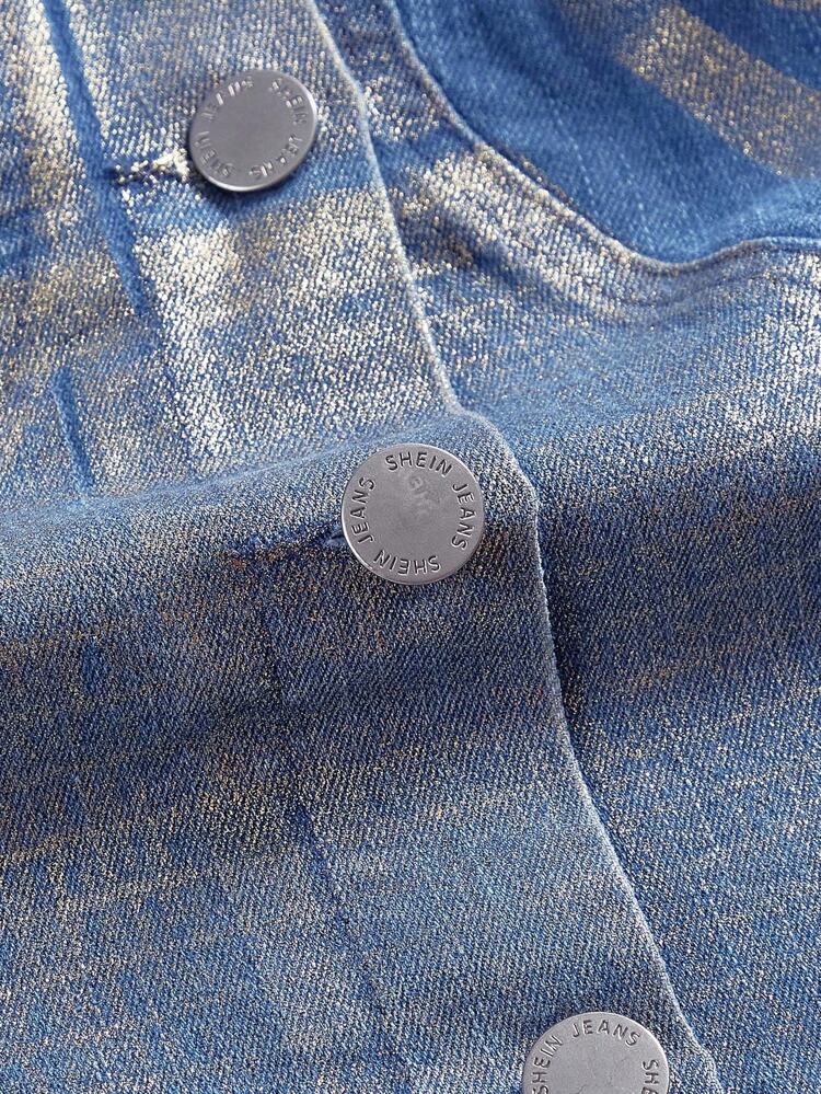 Plus Size Women'S Denim Vest With Button Front And Lapel