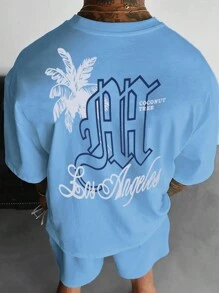 Manfinity RSRT Men's Monogram Printed Short-sleeved T-shirt And Shorts Two-piece Set - Baby Blue - View 1