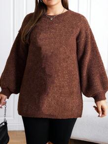 SHEIN EZwear Plus Size Women'S Lantern Sleeve Round Neck Sweater