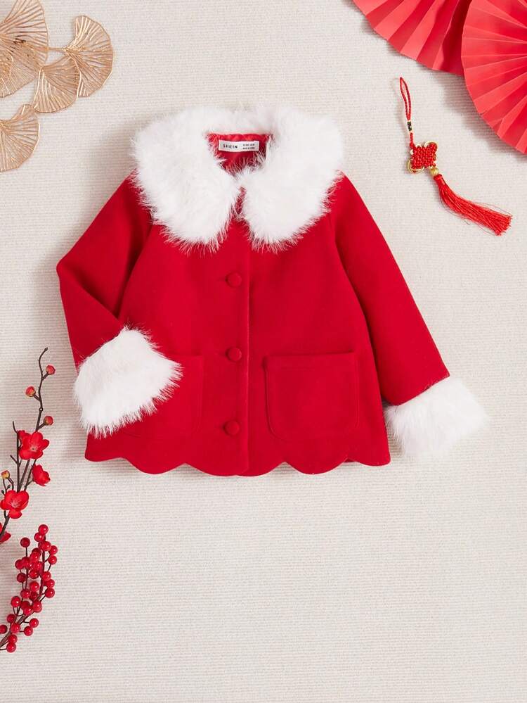 Little Girls' Woven Solid Color Spliced Collar Loose Elegant Coat