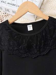 SHEIN 少女蕾絲黑色t恤和紅色格紋吊帶裙套裝,春季 - 彩色 - 查看 4