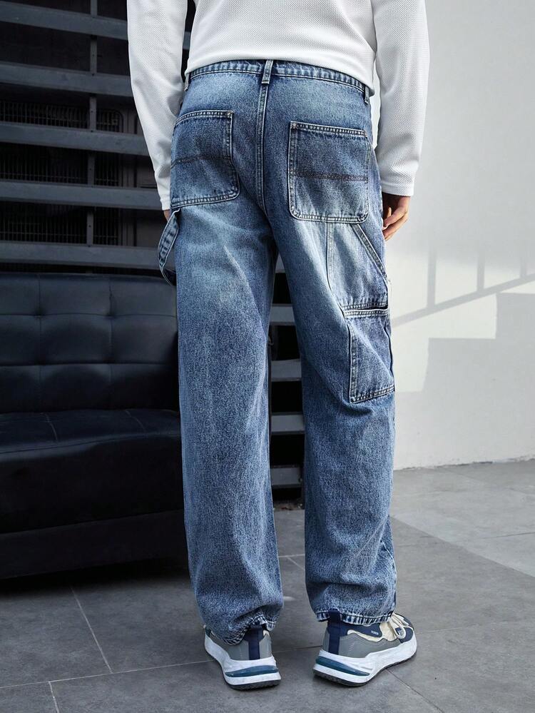 Men's Regular Fit Mid-Rise Casual Loose Straight Leg Jeans Without Stretch, Comfortable