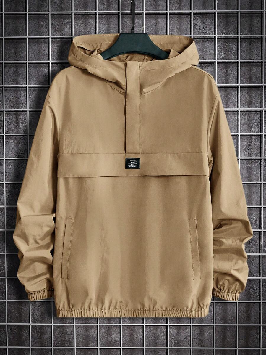 Manfinity RebelGame 宽松版型男式口袋和侧条纹长袖连帽夹克 - 卡其色 - 查看 1