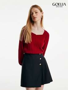 Goelia羊毛混紡女款紅色襯衫,配可拆卸蝴蝶結飾 - 紅色 - 查看 3