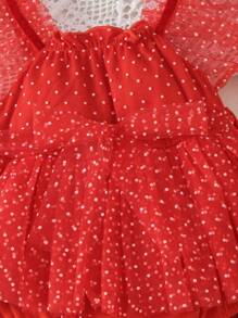 Baby Girls' Cute Red Polka Dot Mesh Bodysuit For Spring/Summer - Red - View 4