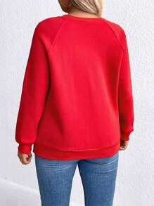 SHEIN LUNE Áo thun tay lỡ in hình trái tim cỡ lớn dành cho nữ, Valentine - Đỏ - Xem 2