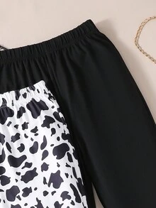 SHEIN Tween 女童牛印花純色喇叭褲套裝,2 件套 - 彩色 - 查看 3