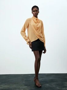 Aveloria Modichic Women's Solid Color Stand Collar Wrap-Around Shirt Fall Cloth For Women - Orange - View 6