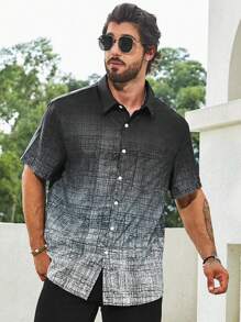 Manfinity Homme Męski Gradient Druk Krótki Rękaw Koszula Rozmiar Plus