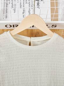 Tween Girls' Knit Round Neck Patchwork Jacquard Floral Puff Sleeve T-Shirt And Knit Solid Color Pants Outfit - Pink - View 3