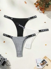 Women's 3pcs/Set Seamless Panties With Letter Printed Elastic Band - Multicolor - View 1
