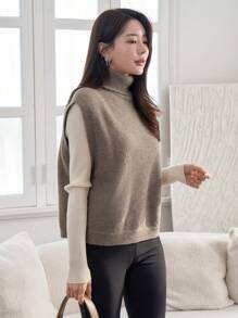 DAZY 女士高領針織毛衣背心 - 駝色 - 查看 4