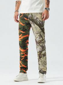 男士树枝印花拼接迷彩牛仔裤 - 彩色 - 查看 3