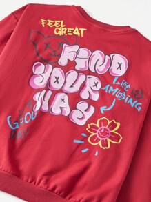 RueChic Girls' Letter Printed Sweatshirt For Tween Girls - Burgundy - View 5