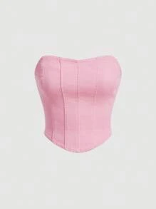 SHEIN MOD Women'S Zipper Back Denim Camisole Top With Open Front - Pink - View 1