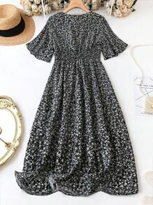 SHEIN LUNE Của phụ nữ Kích thước lớn Hoa In Ruffled Tay áo Đầm - màu đen - Xem 2