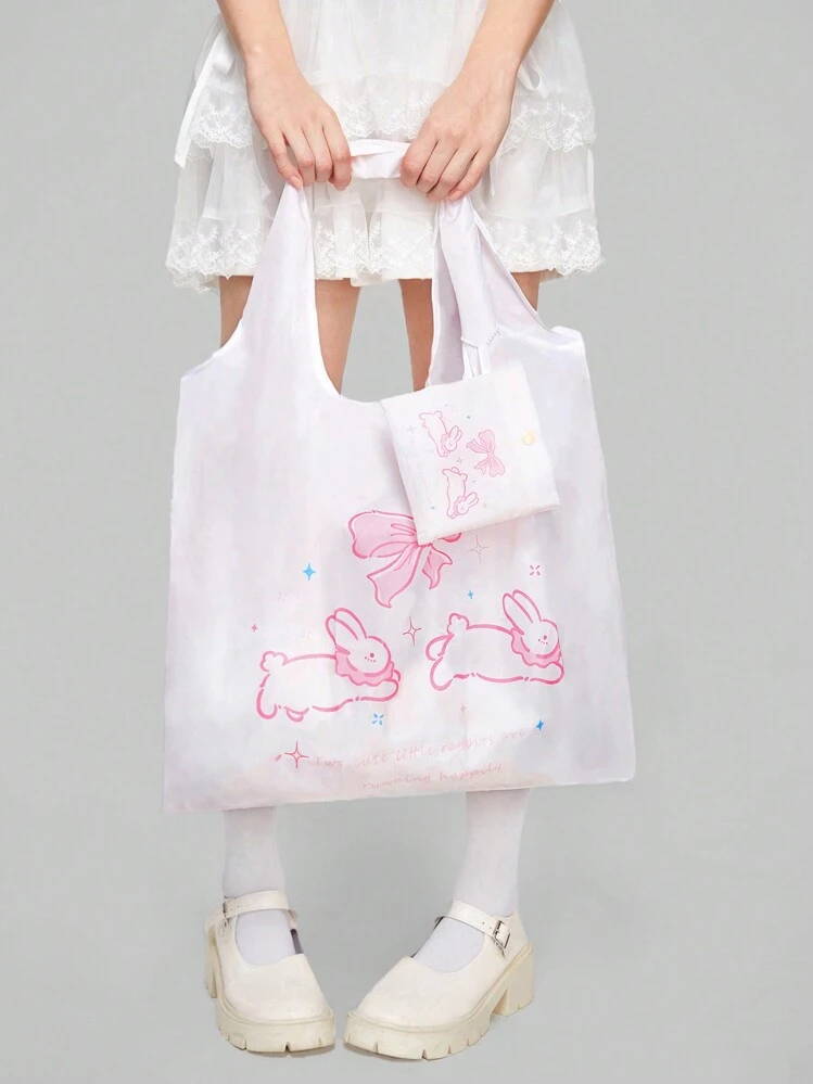tsu.　うさぎちゃん　トートバッグ　小物入れ ROMWE Kawaii カートゥーンうさぎ柄 収納バッグ2個セット コインケース