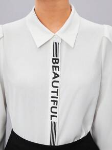 BizChic Women’S Letter Printed Puff Sleeve Shirt