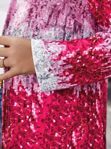 SHEIN LUNE Plus Sequin Print Open Front Coat - Hot Pink - View 6