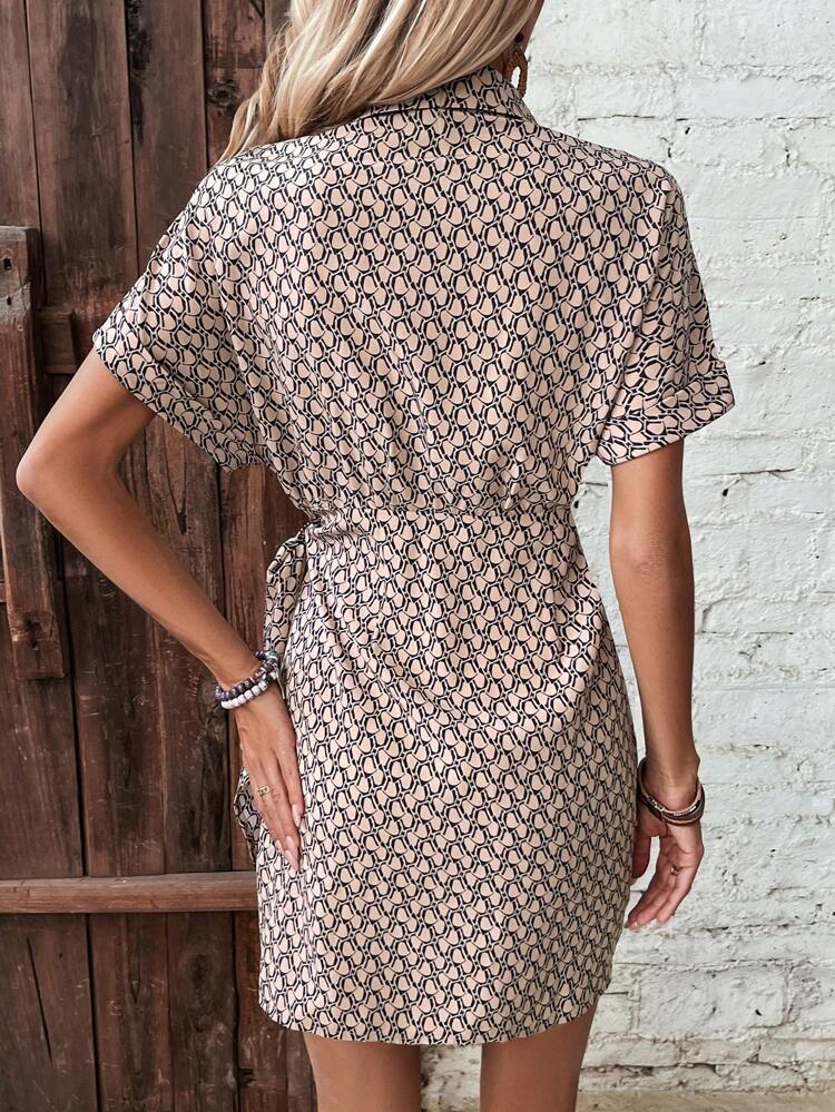 Women's Batwing Sleeve Full Print Dress With Knot Detail