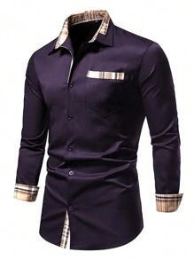 男款休閒長袖襯衫 - 紫色 - 查看 3
