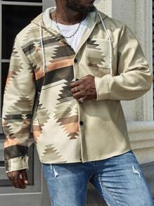 Manfinity Homme Chaqueta con capucha de talla grande para hombre con estampado geométrico - Multicolor - Ver 5