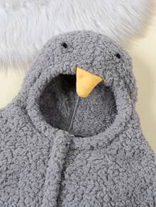 幼兒女孩有趣的黃色鴨子毛絨柔軟舒適連身褲,適合休閒穿著 - 淺灰色 - 查看 6