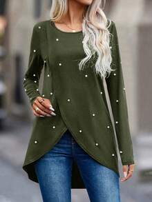 珍珠鑲嵌散裝t恤 - 軍綠色 - 查看 5