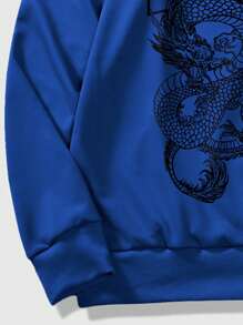 ROMWE MEN Anime 男士卡通印花束口連帽運動衫,適合日常穿著 - 藍色 - 查看 3