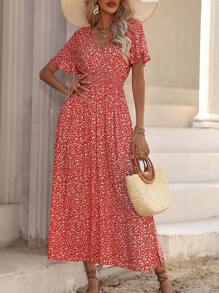 Breezaya Váy xẻ bên in hoa Ditsy - Đỏ - Xem 6