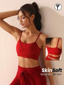 Lifespree Top deportivo de mujer de cuello redondo con cruce delantero liso - Rojo - Ver 1