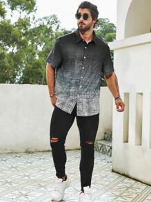 Manfinity Homme Męski Gradient Druk Krótki Rękaw Koszula Rozmiar Plus