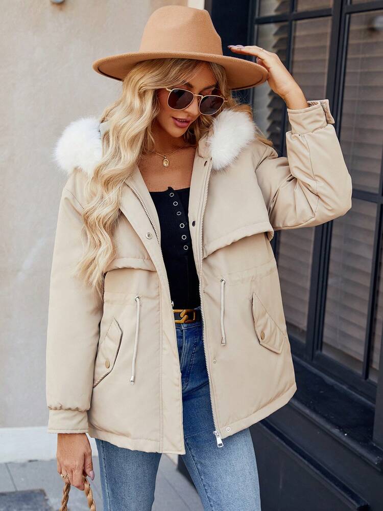 Women's Patchwork Drawstring Waist Padded Padded Coat Clothes Winter Fall Cloth For Women