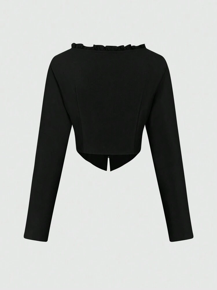 Women'S Asymmetric Hem Blouse With Frill Trim