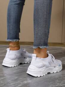 Zapatillas deportivas informales con cordones y mariposas de colores para mujeres, zapatillas para correr - Blanco - Ver 6